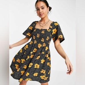 ASOS Collusion floral print shirred black floral mini sundress 4